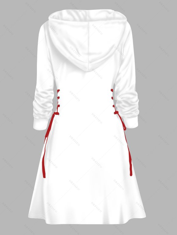 Mini Robe à Capuche Cœur Contrasté Imprimé Saint-Valentin à Lacets - Blanc XXL | US 14