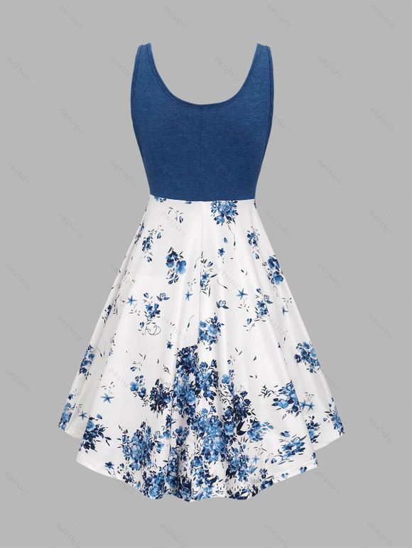 Flower Print Contrast Color Lace Up O Ring Mini Dress And Rhinestones Ankle Boots Tree of Life Drop Earrings Outfit - multicolor B S | US 4