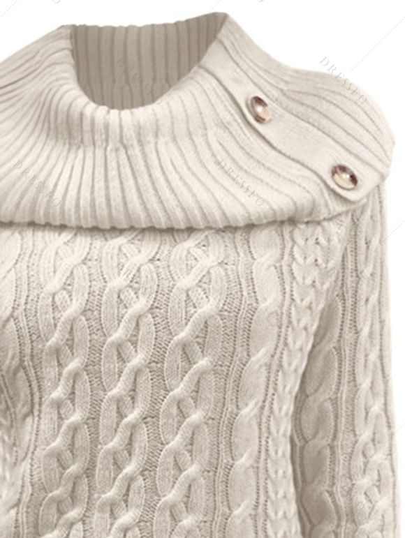 Pull Convertible en Tricot à Câble Manches Raglan à Col Montant - café lumière S | US 4