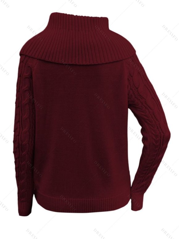Pull Convertible en Tricot à Câble Manches Raglan à Col Montant - Rouge foncé S | US 4