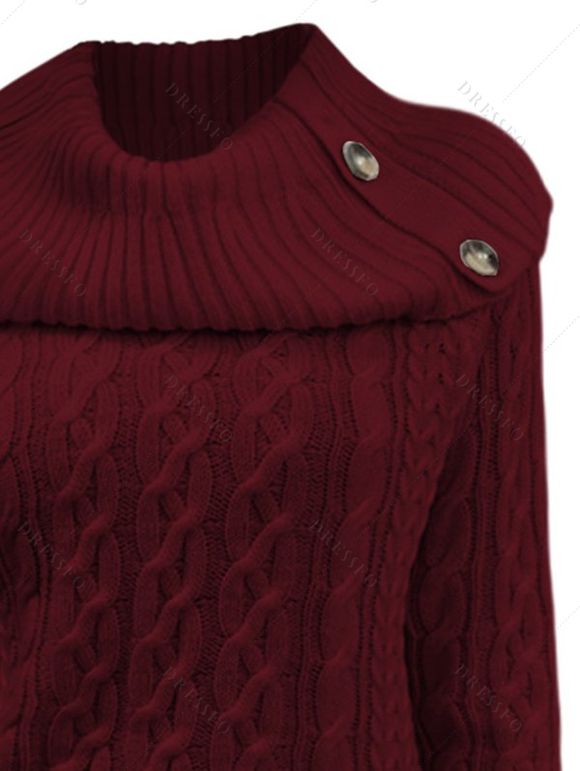 Pull Convertible en Tricot à Câble Manches Raglan à Col Montant - Rouge foncé S | US 4