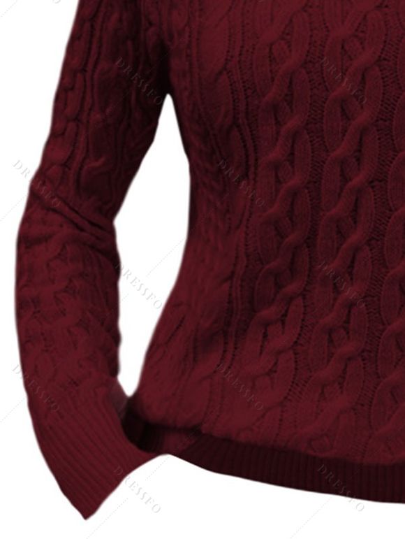 Pull Convertible en Tricot à Câble Manches Raglan à Col Montant - Rouge foncé S | US 4