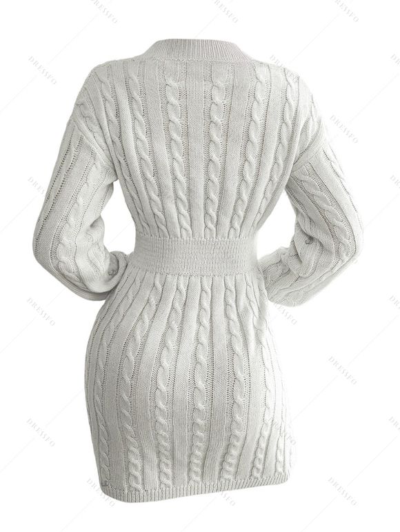 Mini Robe en Tricot à Câble en Couleur Unie à Goutte Epaule à Taille Plissée - Blanc L | US 8