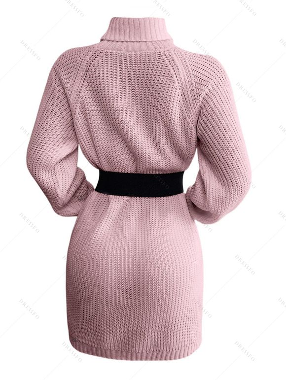 Mini Robe Pull Droite Boutonnée en Couleur Unie à Manches Raglan à Col Roulé - Rose clair M | US 6