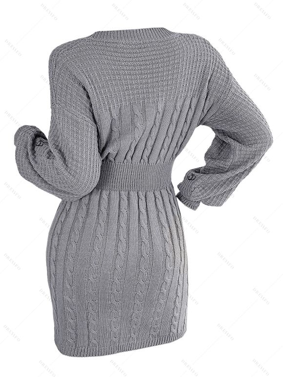 Mini Robe en Tricot à Câble Découpée Goutte Epaule à Manches Lanternes - Gris Clair S | US 4