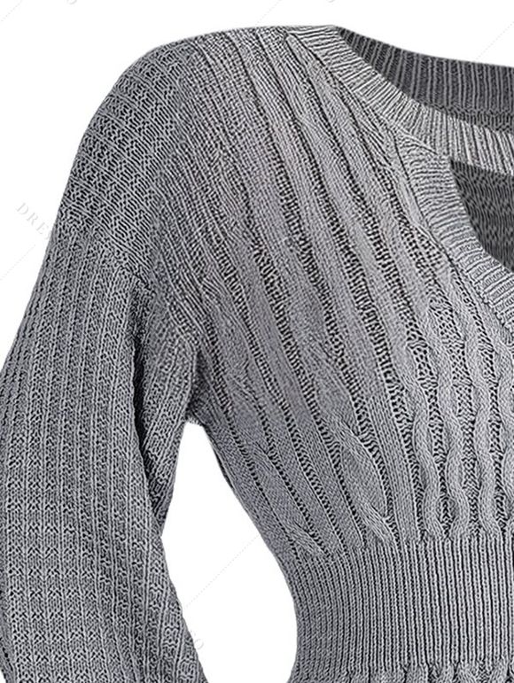 Mini Robe en Tricot à Câble Découpée Goutte Epaule à Manches Lanternes - Gris Clair S | US 4