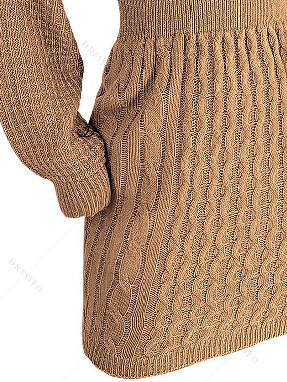 Mini Robe en Tricot à Câble Découpée Goutte Epaule à Manches Lanternes - café S | US 4