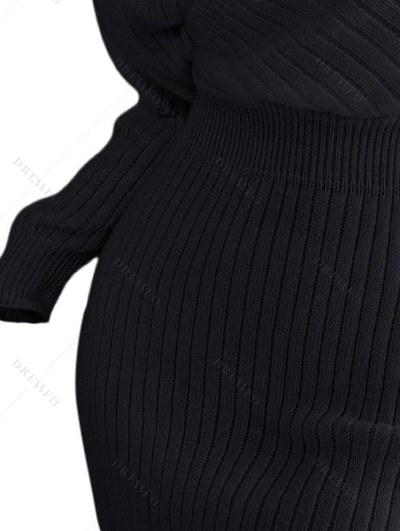 Mini Robe Pull Moulante Superposée en Couleur Unie Manches Chauve-souris à Col Plongeant - Noir L | US 8