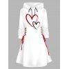 Valentine's Day Contrast Heart Print Lace Up Mini Hooded Dress