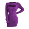 Cable Knit Cut Out Mini Sweater Dress Solid Color Long Sleeve Bodycon Dress - PURPLE L | US 8