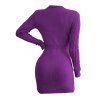 Cable Knit Cut Out Mini Sweater Dress Solid Color Long Sleeve Bodycon Dress - PURPLE L | US 8