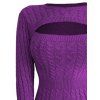 Cable Knit Cut Out Mini Sweater Dress Solid Color Long Sleeve Bodycon Dress - PURPLE L | US 8