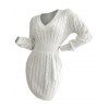 Mini Robe en Tricot à Câble en Couleur Unie à Goutte Epaule à Taille Plissée - Blanc S | US 4