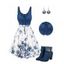 Flower Print Contrast Color Lace Up O Ring Mini Dress And Rhinestones Ankle Boots Tree of Life Drop Earrings Outfit - multicolor B S | US 4