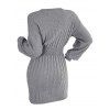 Mini Robe en Tricot à Câble Découpée Goutte Epaule à Manches Lanternes - Gris Clair S | US 4