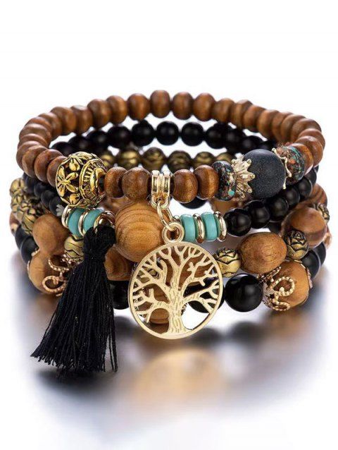 Bohemian Multi-Layer Metal Life Tree Fringe Pendant Bracelet