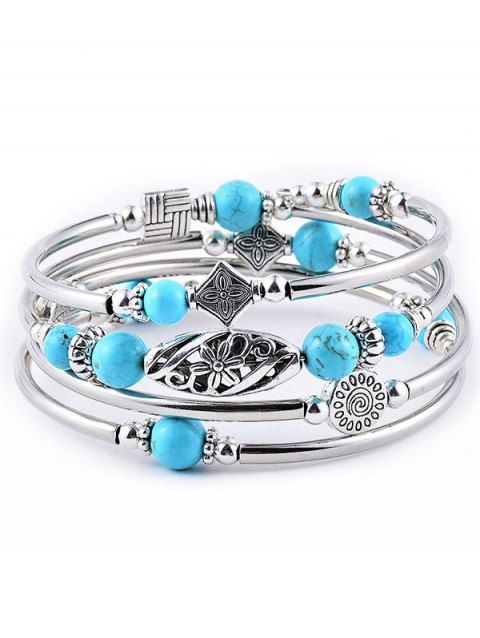 Bracelet Superposé Perlé Enveloppé en Turquoise