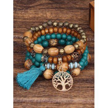 Bohemian Multi-Layer Metal Life Tree Fringe Pendant Bracelet