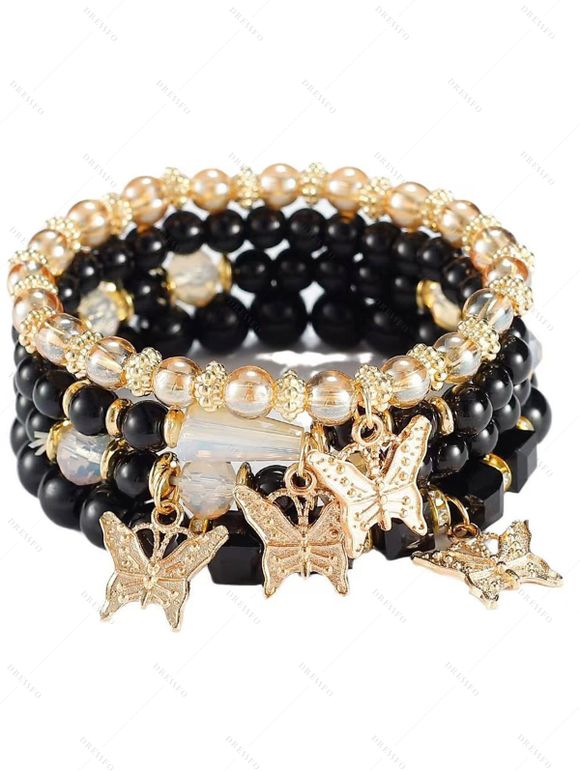 Bracelet Elégant Perlé Papillon en Cristal Style Bohémien - Noir 