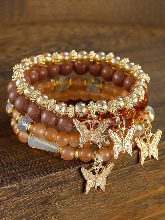 Bohemian Butterfly Crystal Bracelet Multi-Layer Beaded Fashion Jewelry - multicolor A 