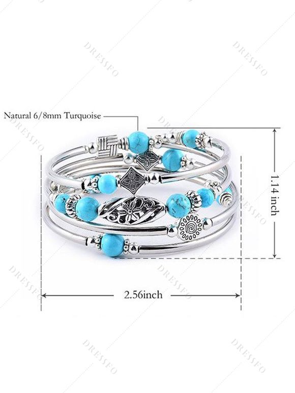 Bracelet Superposé Perlé Enveloppé en Turquoise - Bleu 