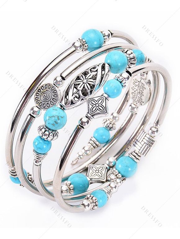 Bracelet Superposé Perlé Enveloppé en Turquoise - Bleu 