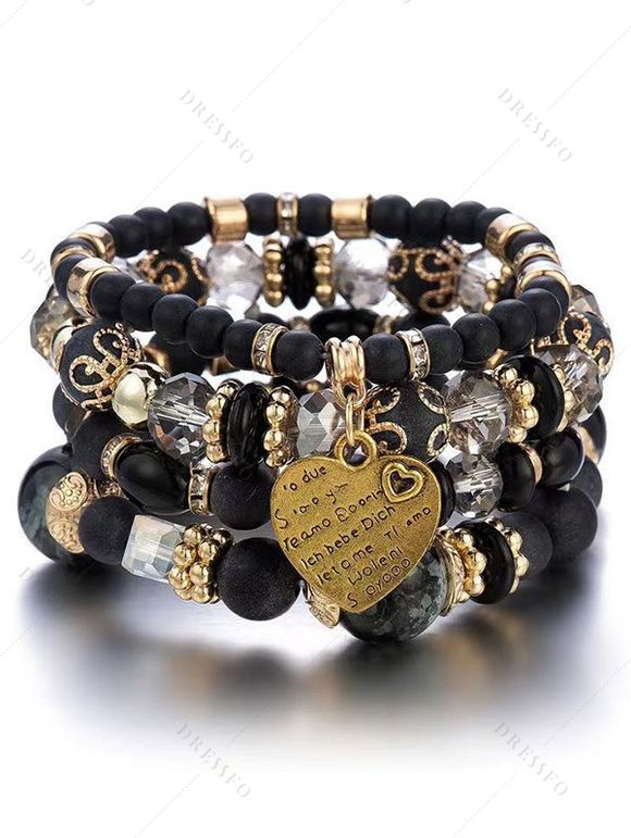 Bracelet Pendant Cœur Bohémien Multi-Couches en Métal - Noir 