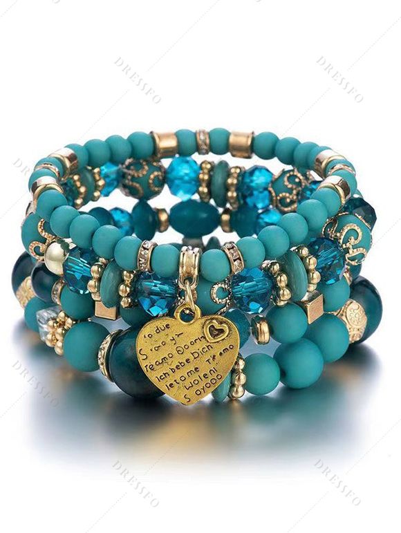 Bracelet Pendant Cœur Bohémien Multi-Couches en Métal - Bleu 