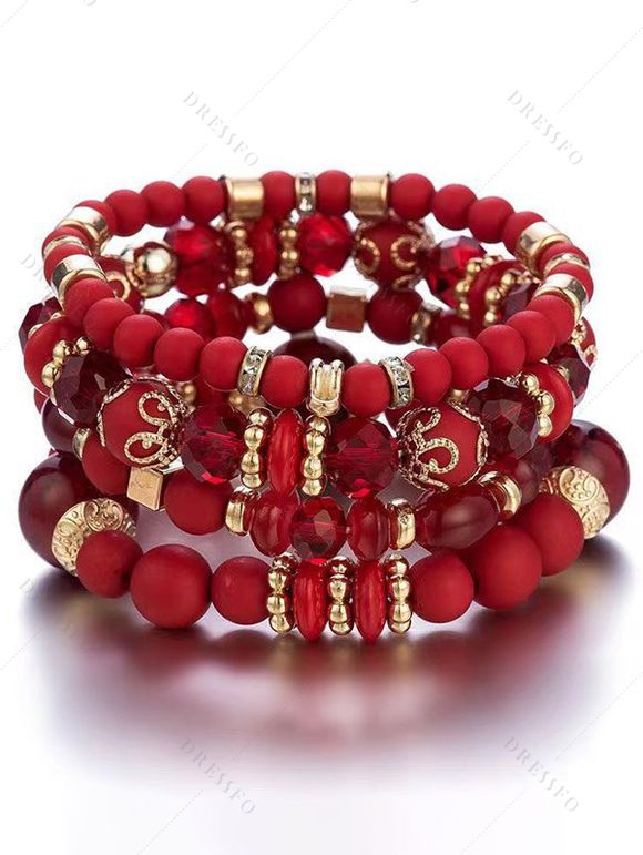 Bracelet Pendant Cœur Bohémien Multi-Couches en Métal - Rouge 