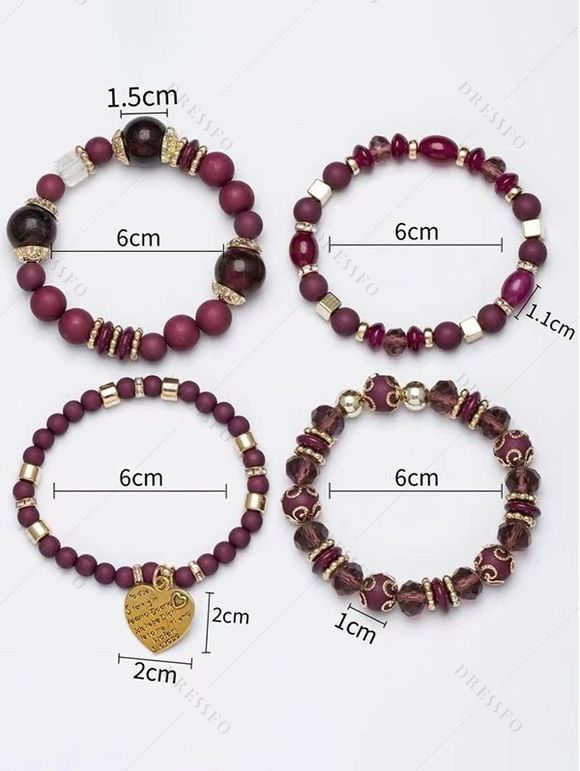 Bracelet Pendant Cœur Bohémien Multi-Couches en Métal - Rouge foncé 