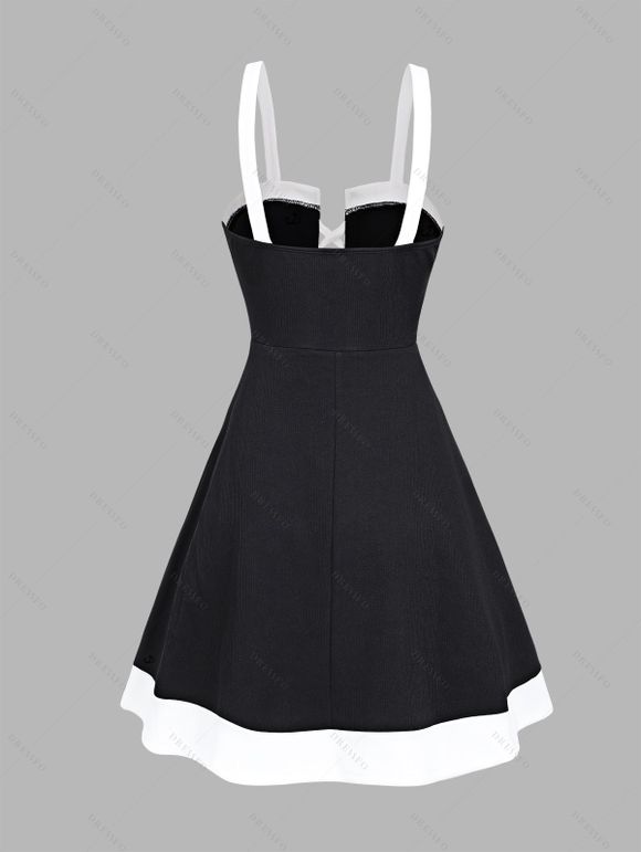 Mini Robe Vintage Contrastée sans Manches à Taille Haute à Lacets - Noir XL | US 12