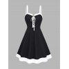 Mini Robe Vintage Contrastée sans Manches à Taille Haute à Lacets - Noir L | US 8-10
