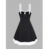Mini Robe Vintage Contrastée sans Manches à Taille Haute à Lacets - Noir L | US 8-10