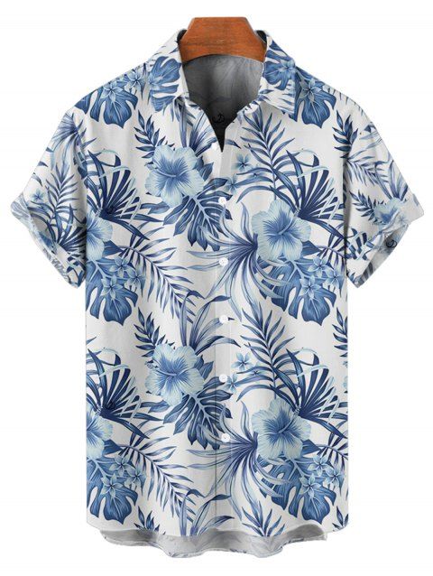 Chemise de Vacances Fleur Tropicale Imprimée Boutonnée à Manches Courtes