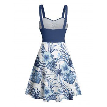 Vacation Tropical Flower Leaf Print Belted Mini Dress 