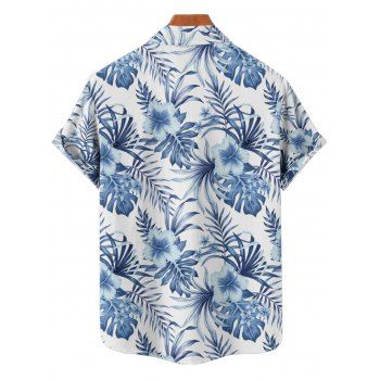 Tropical Flower Leaf Print Belted Mini Vacation Dress And Short Sleeve Shirt Matching Outfit