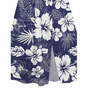 Coconut Tree Floral Print V Neck Split Hem Flutter Sleeve Midi Vacation Dress