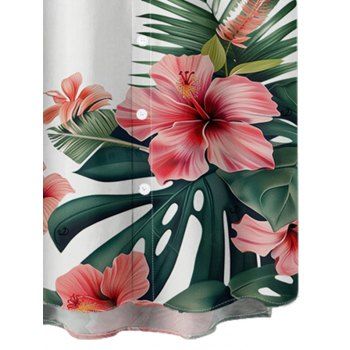 Vacation Tropical Leaf Flower Print Short Sleeve Shirt