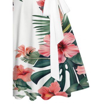 Tropical Flower Print Ruched Bust Belted Mini Vacation Dress