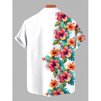 Hawaii Flower Half And Half Print Flutter Sleeve Vacation Midi Dress And Short Sleeve Shirt Outfit