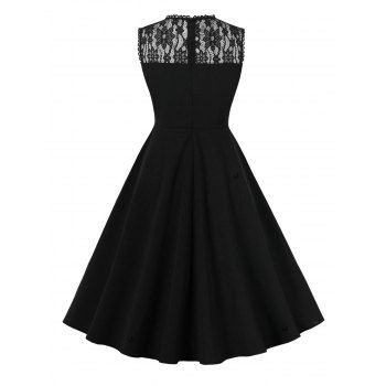 Sheer Flower Mesh Panel Vintage Dress Sleeveless Ruffles Neck Mini Dress 