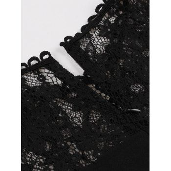 Sheer Flower Mesh Panel Vintage Dress Sleeveless Ruffles Neck Mini Dress 