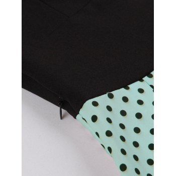 Polka Dots Print Belted Vintage Dress Short Sleeve Lapel Collar Mock Button Mini Dress