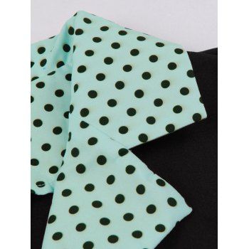 Polka Dots Print Belted Vintage Dress Short Sleeve Lapel Collar Mock Button Mini Dress 