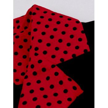 Polka Dots Print Belted Vintage Dress Short Sleeve Lapel Collar Mock Button Mini Dress 
