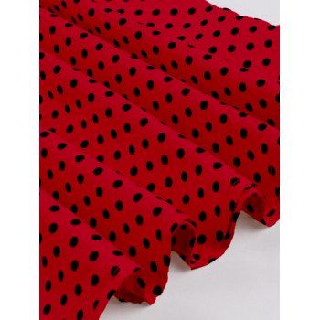 Polka Dots Print Belted Vintage Dress Short Sleeve Lapel Collar Mock Button Mini Dress 