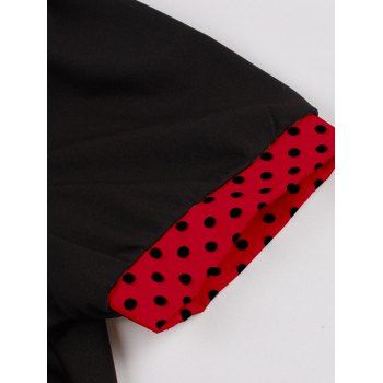 Polka Dots Print Belted Vintage Dress Short Sleeve Lapel Collar Mock Button Mini Dress 