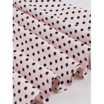 Polka Dots Print Belted Vintage Dress Short Sleeve Lapel Collar Mock Button Mini Dress