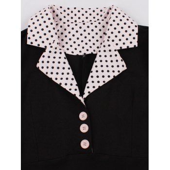 Polka Dots Print Belted Vintage Dress Short Sleeve Lapel Collar Mock Button Mini Dress 