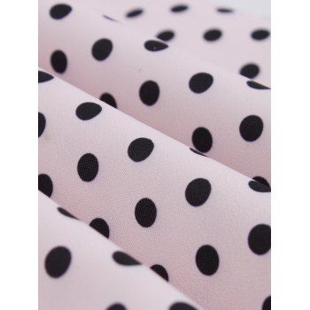 Polka Dots Print Belted Vintage Dress Short Sleeve Lapel Collar Mock Button Mini Dress 